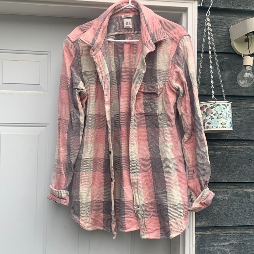 Thick Pink & Grey Boyfriend Style Flannel Shacket